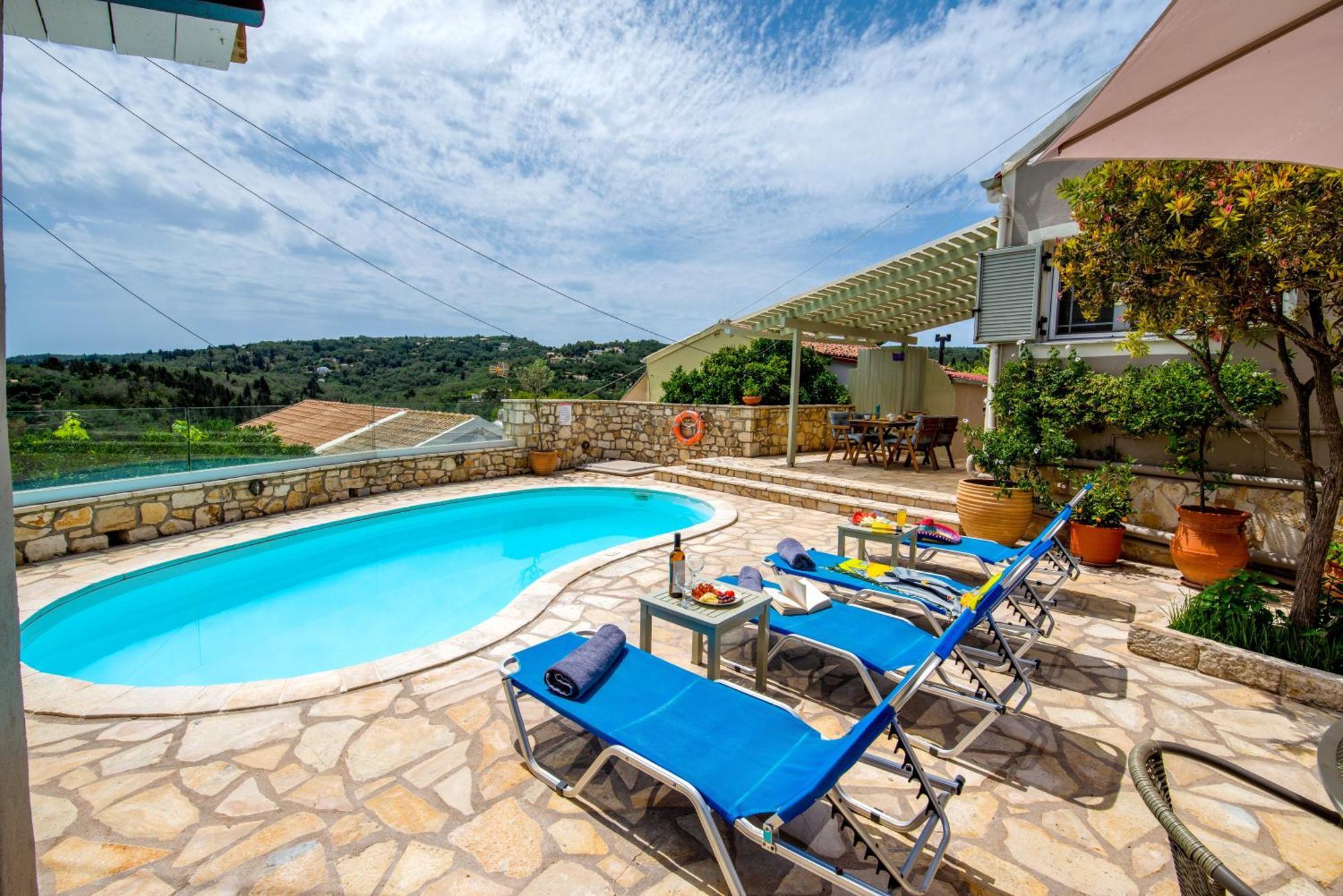 Loggos Seaview Cottage With Private Pool By Konnect Longos  Bagian luar foto