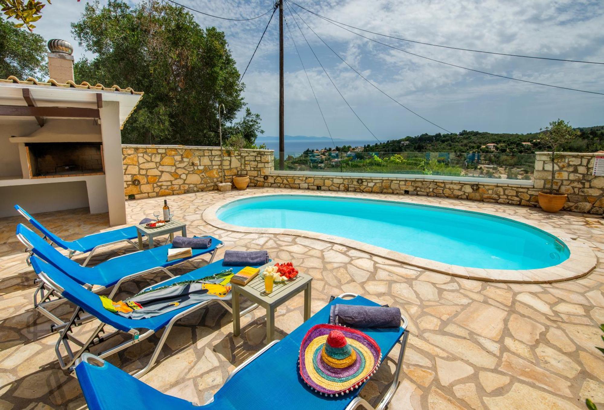 Loggos Seaview Cottage With Private Pool By Konnect Longos  Bagian luar foto
